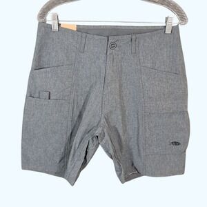 Aftco Fishing Diffuse Shorts Gray Mens‎ 30 Lighweight UPF 40 Quick Dry 8" Inseam